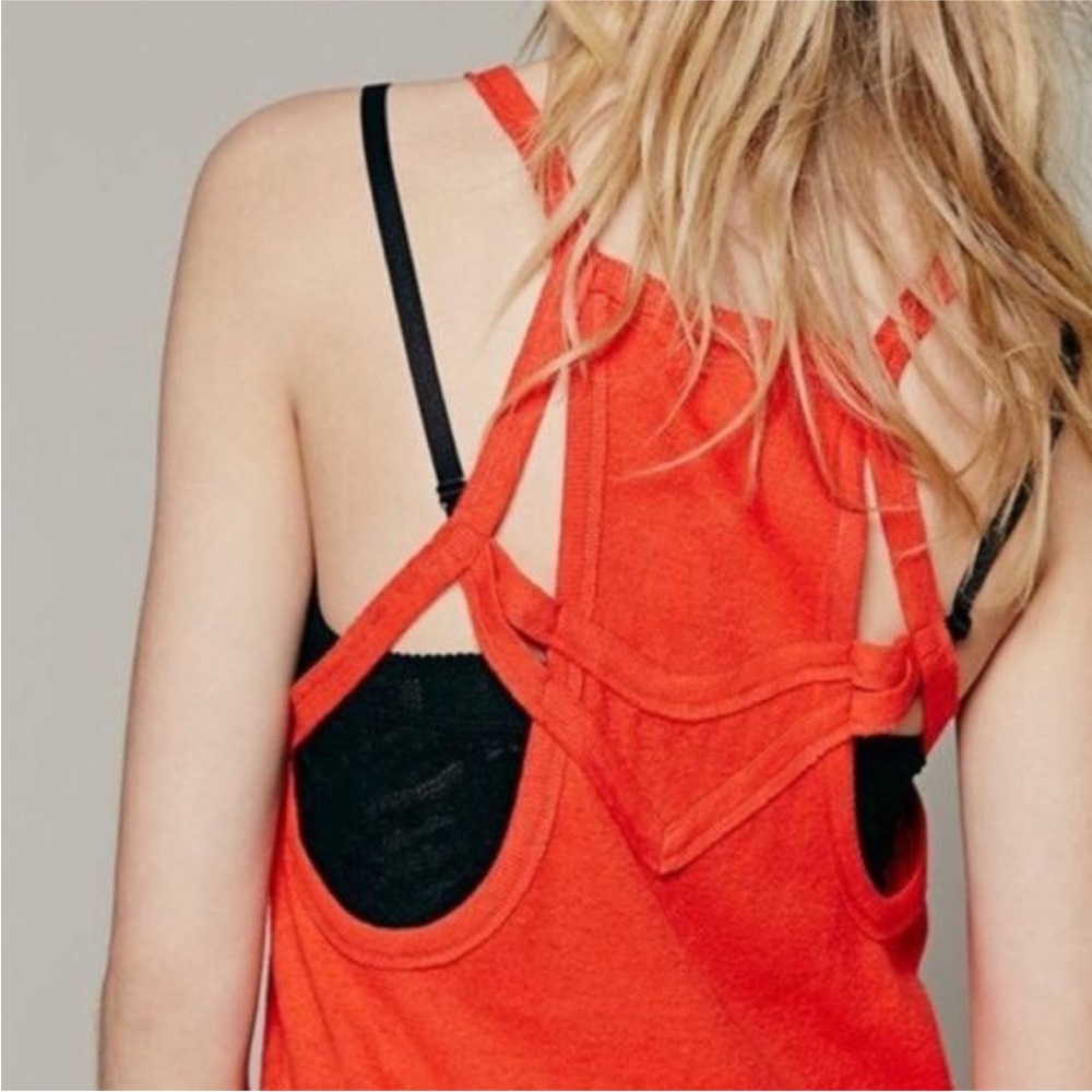 Free People New Romantics Orange Tank Top with Cut Out Design